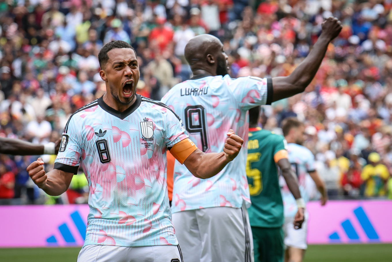 Youri Tielemans of Belgium celebrates after scoring during the FIFA World Cup 2026 round of 32 match against Senegal in Seattle