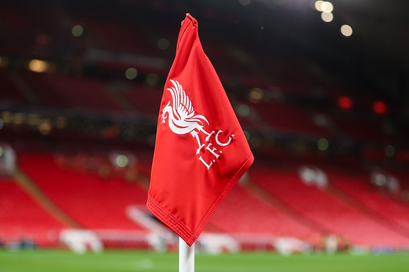 Liverpool corner flag at Anfield in Liverpool