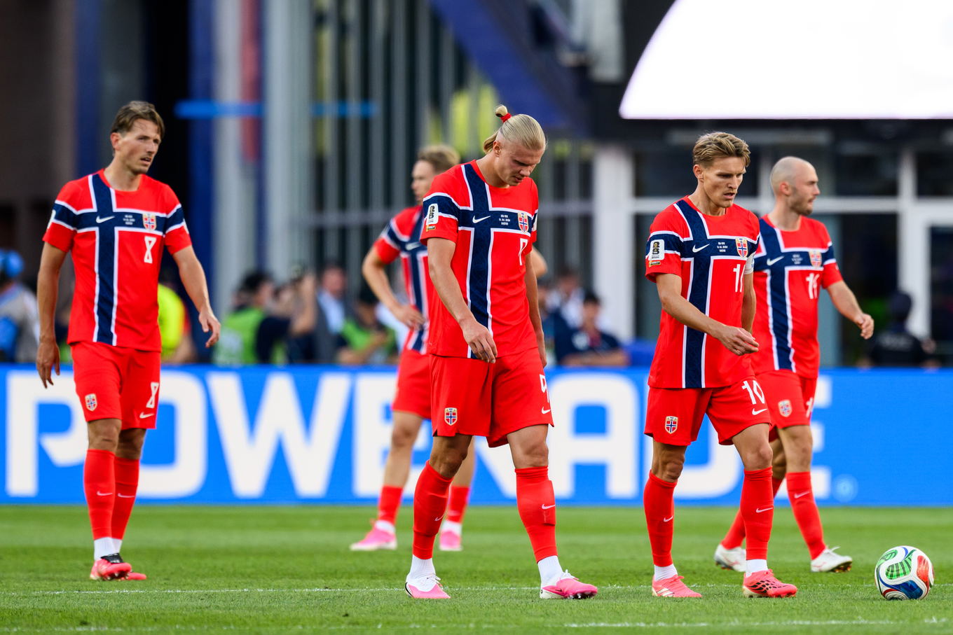 Erling Braut Haaland and Martin Ødegaard look dejected after Norway's 1-1 draw with Iraq in 2026 World Cup
