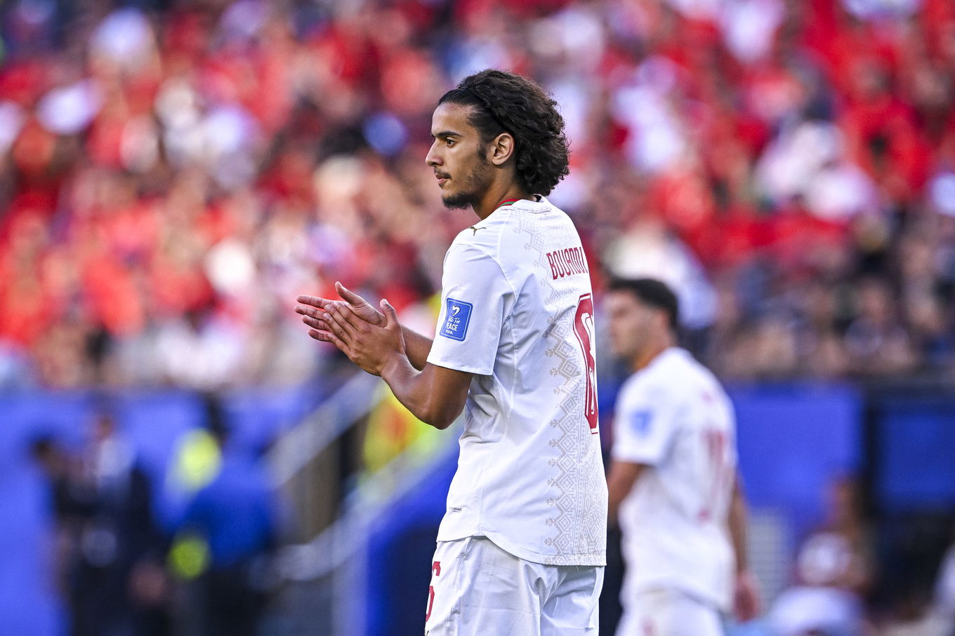 Ayyoub Bouaddi de Marruecos durante el partido del Grupo C del Mundial 2026 contra Escocia en el Gillette Stadium de Foxborough