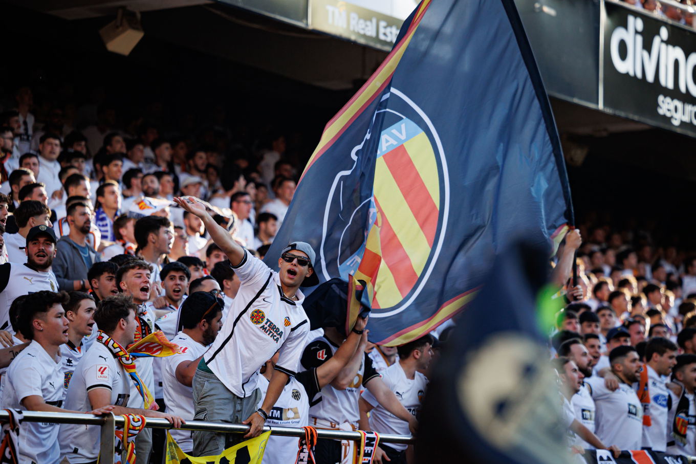 Valencia fans in the stands during the LaLiga match against Rayo Vallecano
