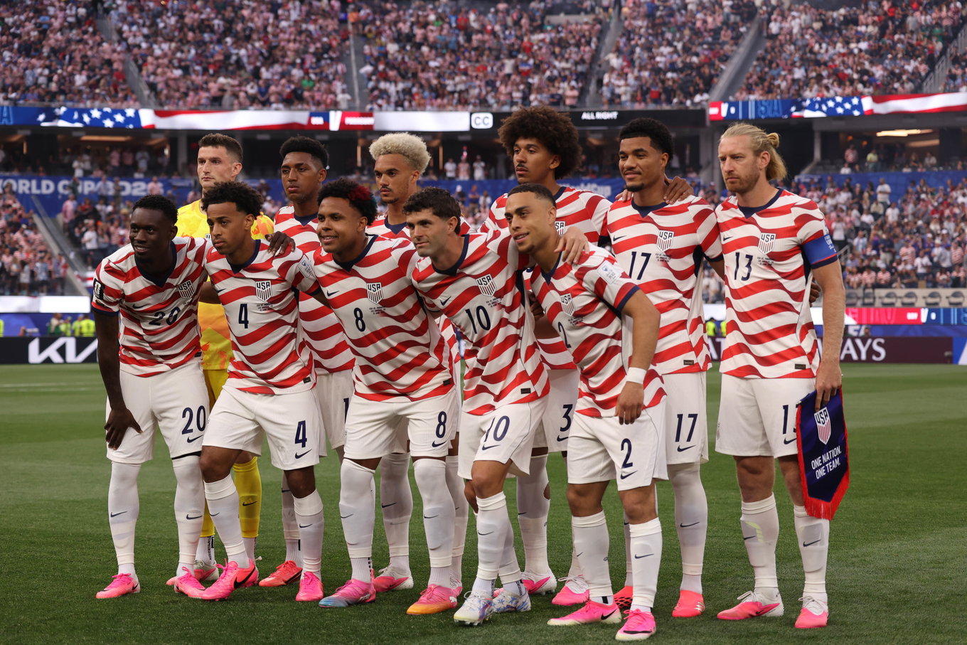 Team USA poses for team photo prior to match against Team Paraguay at SoFi Stadium in Los Angeles, California on June 12, 2026. 