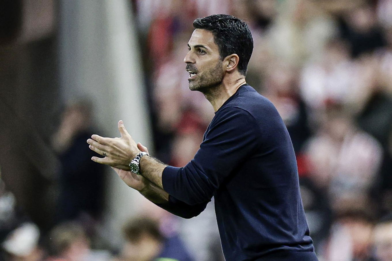 Arsenal manager Mikel Arteta during the Premier League match against Sunderland at the Stadium of Light