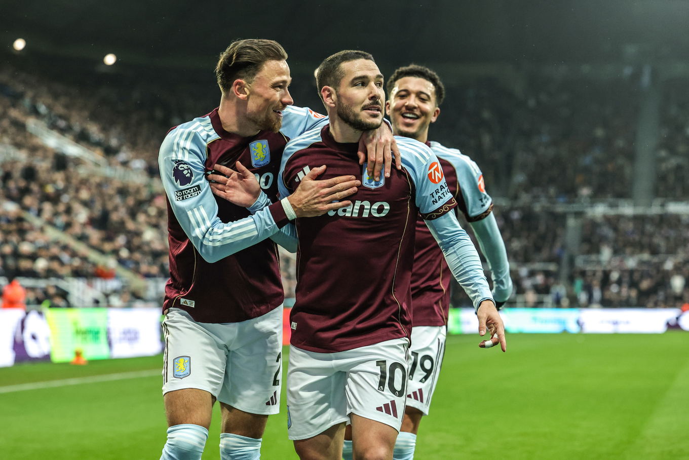 Emi Buendía of Aston Villa celebrates his goal during the Premier League match against Newcastle United at St James' Park in Newcastle