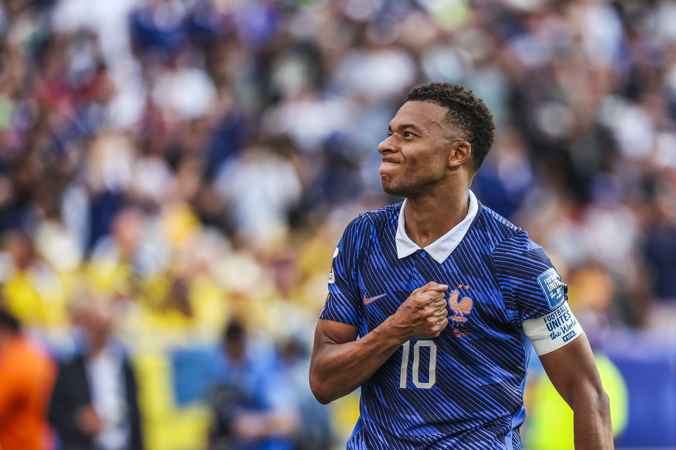 Kylian Mbappé of France celebrates his goal during the FIFA World Cup 2026 round of 32 match against Sweden at MetLife Stadium in East Rutherford