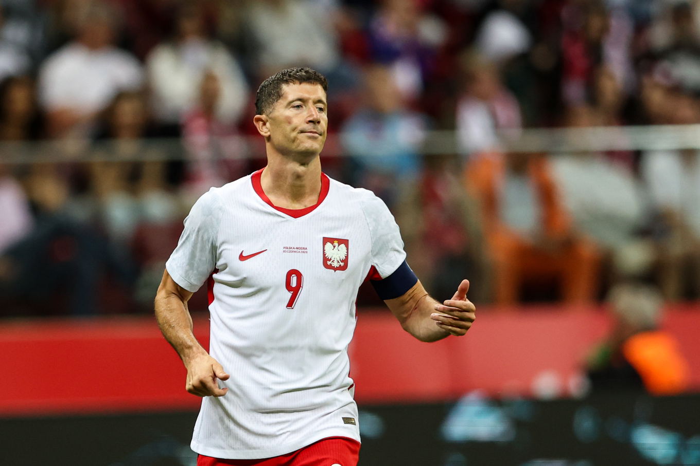 Robert Lewandowski of Poland during an international friendly against Nigeria at PGE Narodowy in Warsaw