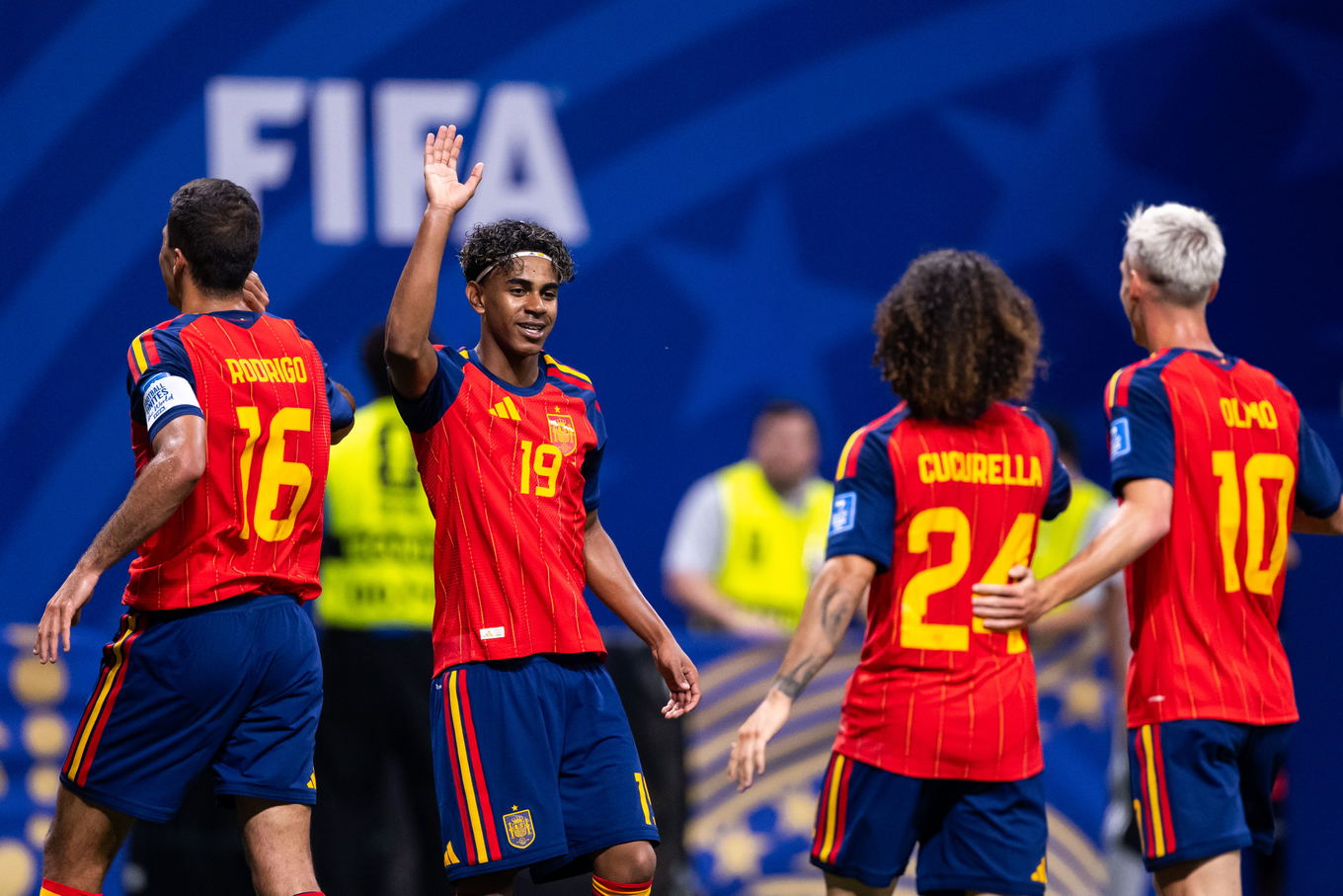 Lamine Yamal de España celebra durante el partido del Mundial 2026 contra Arabia Saudí en Atlanta